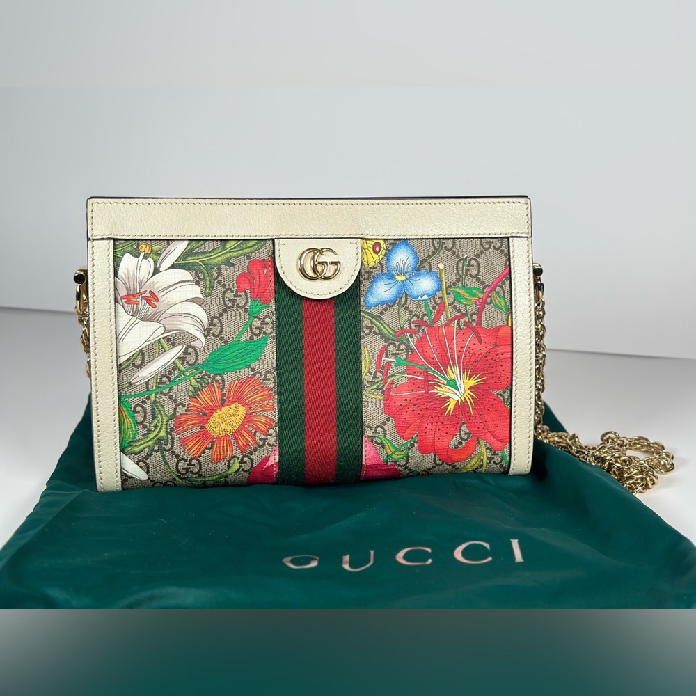 Authentic Gucci Blooms Ophidia Floral GG Supreme Crossbody on Chain